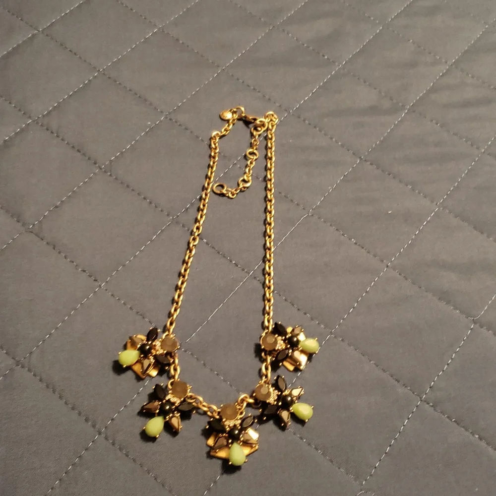 J. Crew Gold Necklace with Lime Green Accents